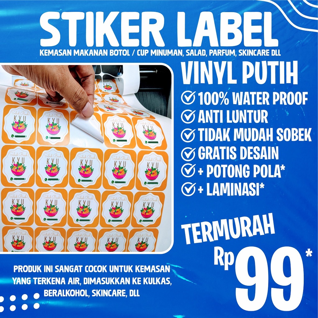 

stiker label waterproof anti air custom kemasan makanan toples kue botol minuman skincare vinyl putih susu