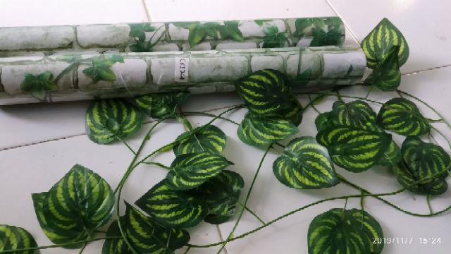 Tisyashopz - Wallpaper Sticker Uk: 45 Cm X 9.5 Meter , Batu Bata Putih W/daun