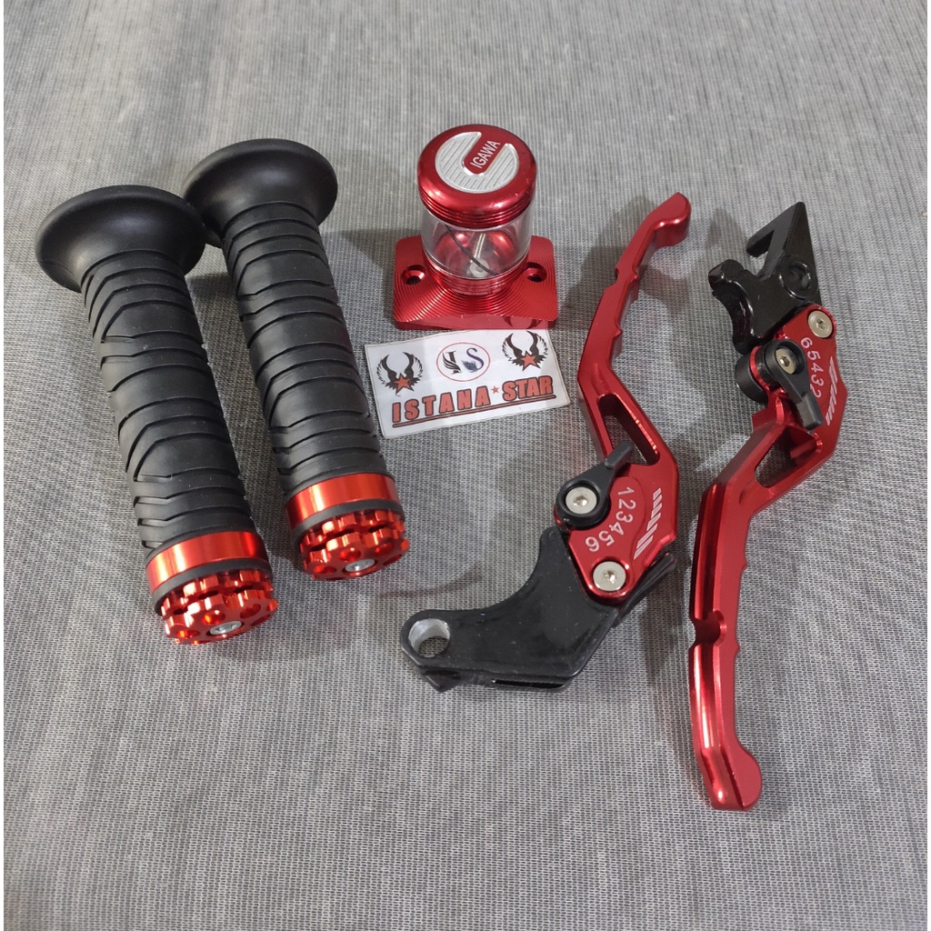 1 Paket handle stelan+tutup minyak+grip ring cnc untuk pemakaian motor Tiger, satria fu, sonic, cb, cbr, cb150 dan verza