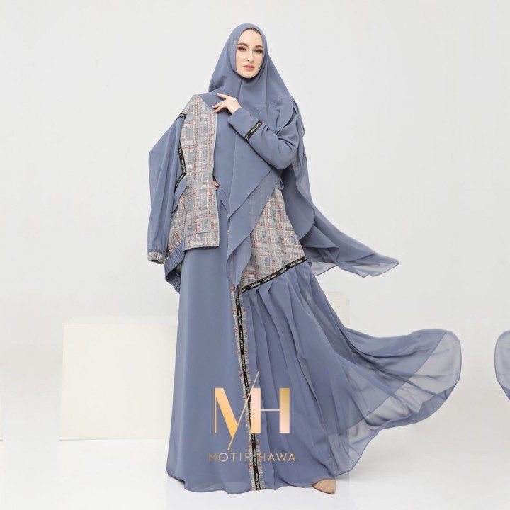 Gamis Syar'i Premium Motif Hawa MV - MH Syari Fauziyah BlueDenim