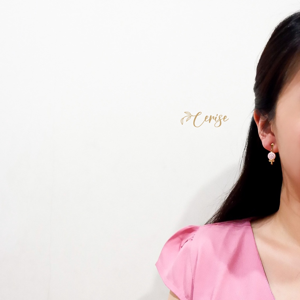 Lolipop Earrings | Anting jepit tanpa tindik permen lolipop korea aksesoris wanita cantik