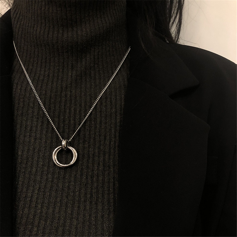 【COD Tangding】Double Ring Couple Necklace Simple Chain Fashion Accessories Jewelry for Men Women