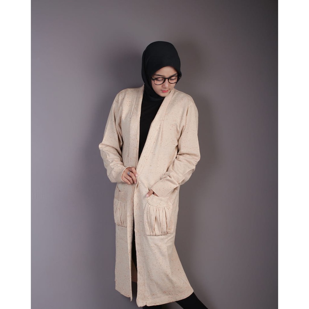 SKYLIN Long Cardigan  Pocket Cardigan  panjang  saku Cream 