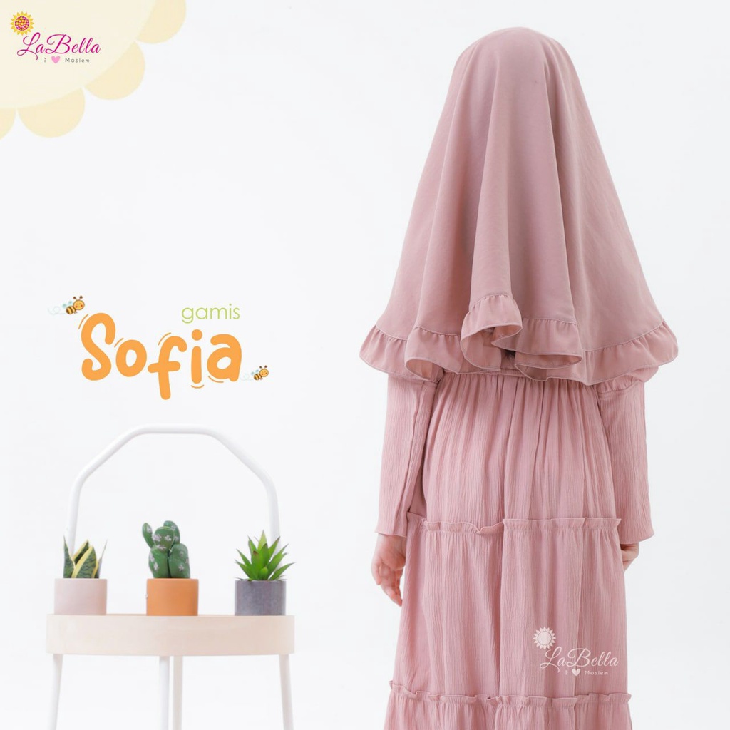 Baju Gamis Anak Kecil Perempuan Terbaru Sofia Labella Usia 8 - 9 Tahun Dusty Pink Gratis Jilbab