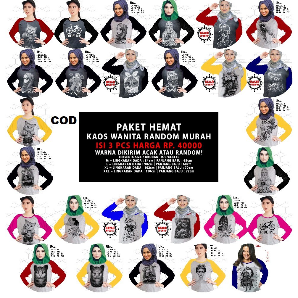 PAKET HEMAT Isi 3 Pcs Harga 40.000 Kaos Wanita Raglan Lengan Panjang/ Kaos Cewek/ Kaos Oblong Murah