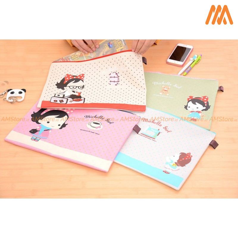 

AM - Michelle Girl Portable A4 file Storage Pouch Bag Tempat Buku Alat Tulis