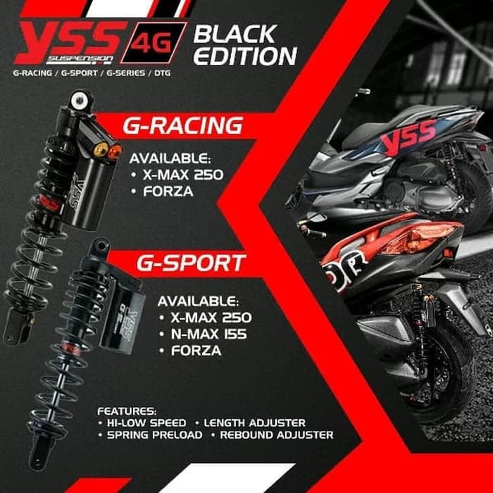 Yamaha Xmax 250 - Yss Original Black Edition G-Racing Shockbreaker - Variasi Motor