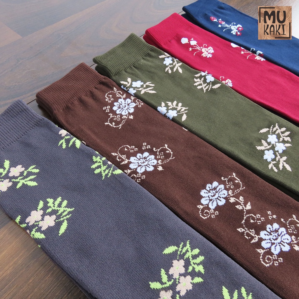 Paket Kaos Kaki Motif Bunga Warna Tua Ukuran M isi 12 Pasang Mukaki