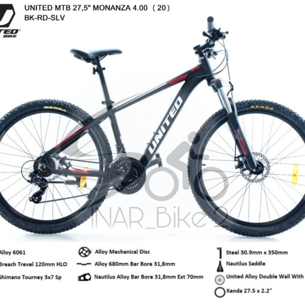 Sepeda Gunung 27,5Inch Mtb United Monanza 7Speed