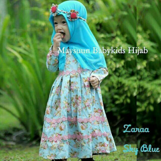Zaraa Sky Blue Biru Langit Gamis Bayi Anak Katun Jepang Original Maysuun