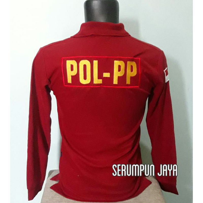 KAOS SATPOL PP - KAOS KERAH SATPOL PP MARUN PANJANG - KAOS SATPOL PP MAROON PANJANG RODA GILA BORDIR