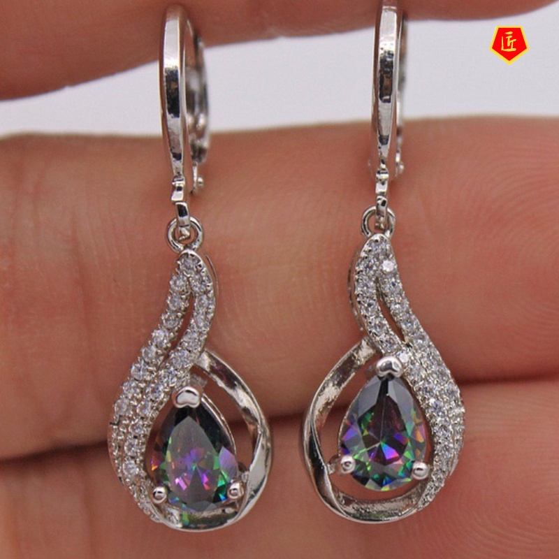 [Ready Stock]Luxury Colorful Topaz Rhinestone Earrings Women