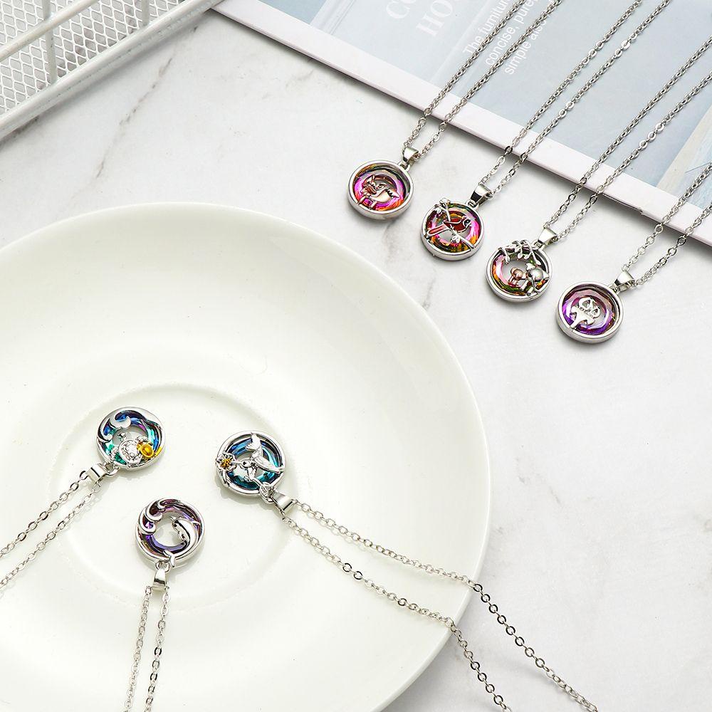 Kalung Sterling Silver 925 Hias Kristal Bentuk Kura-Kura Penguin Lumba-Lumba Hummingbird Untuk Hadiah Ulang Tahun Valentine