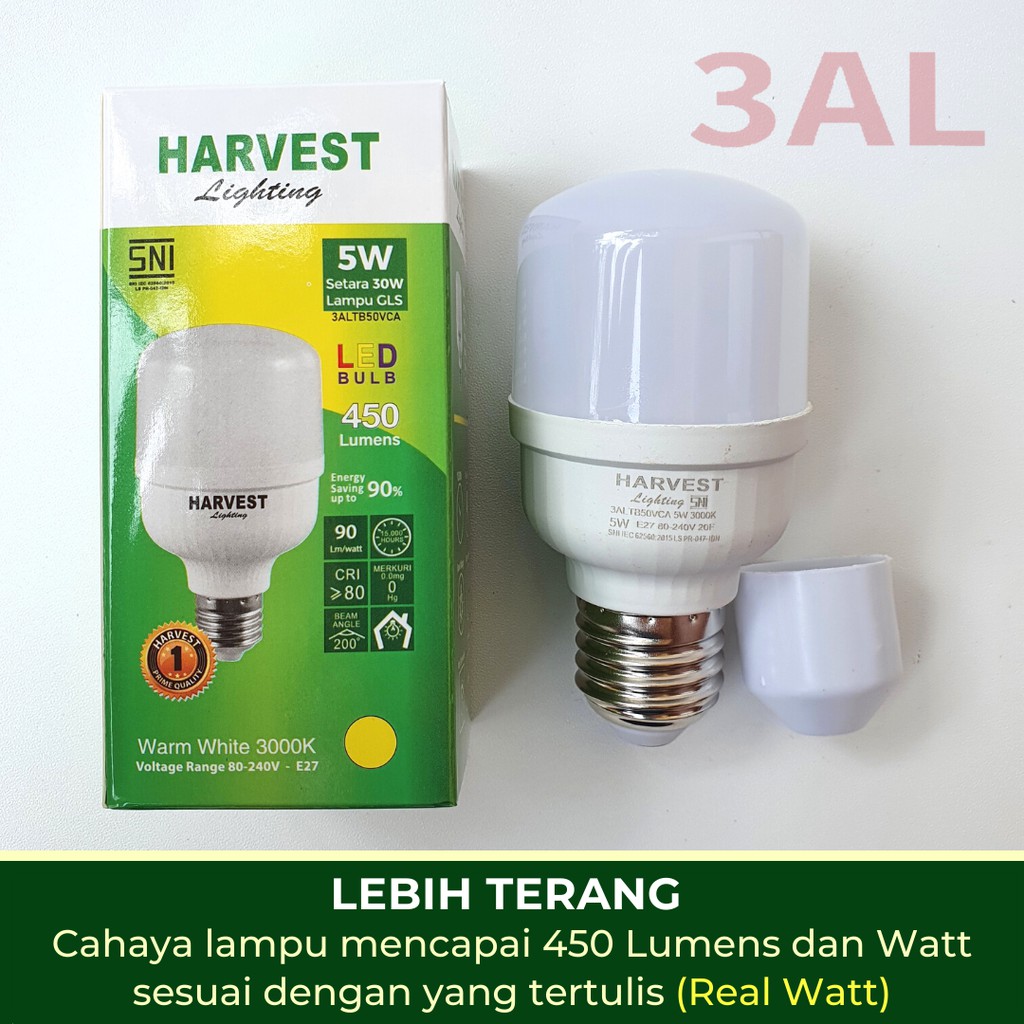 5W - Paket Isi 3 - HARVEST LIGHTING Lampu Kapsul LED T-Bulb 5 watt Lampu Hemat Energi Original Bersertifikat SNI dan Bergaransi