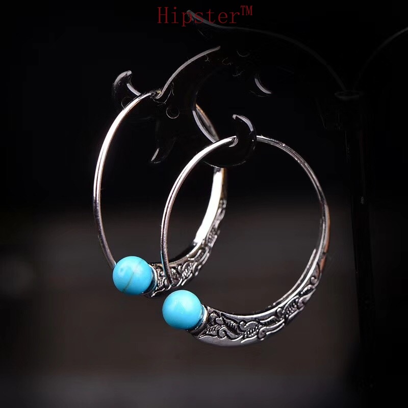 New Product Creative Punk Turquoise Vintage Embossed Earrings