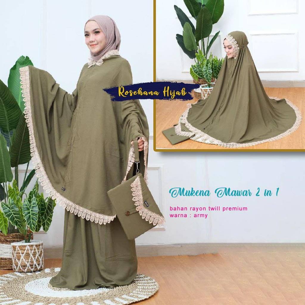 Mukena Rayon traveling jumbo 2in1 mawar rosehana // rayon twill premium ponco