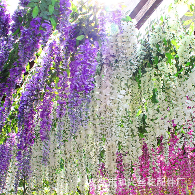 Wisteria Jumbo Daun Rambat Plastik Dekorasi Lamaran Bunga Artificial Wisteria Tanaman KB37