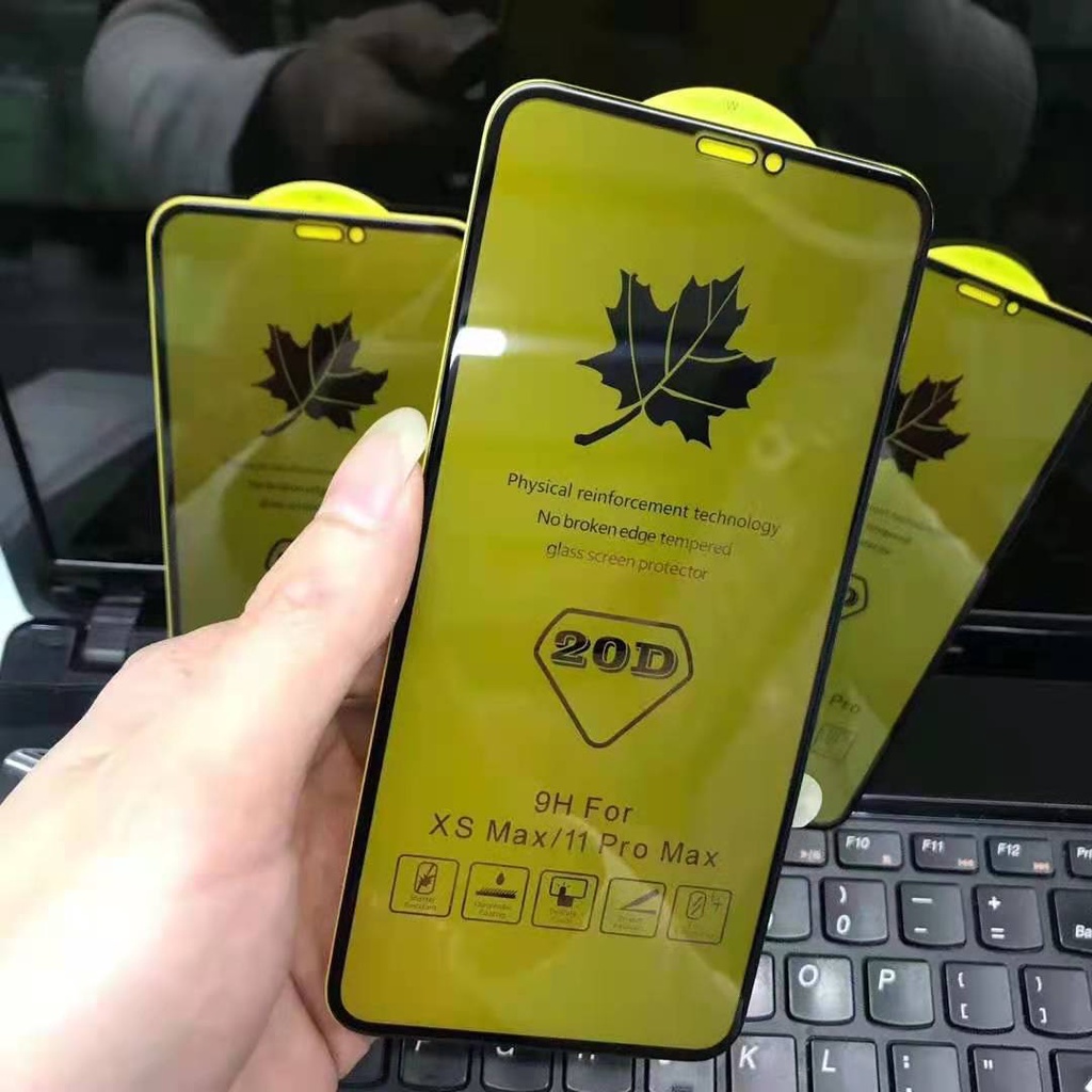 Pelindung Layar Tempered Glass 20d Motif Daun Maple Untuk Iphone 12 / 12pro / 12mini / 12promax / Xs / Xr / X Max / 7p / 6 / 7 / 8