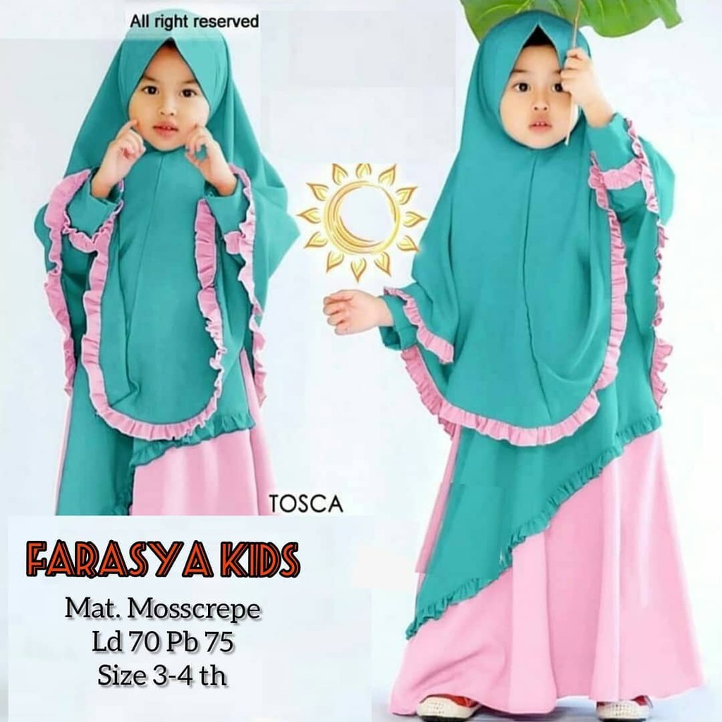 FARASYA SYARI KIDS Gamis Anak 3-4 tahun Panjang Trendy Modern Kids Baju Panjang Stelan Syar’i Polos