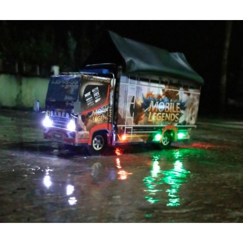 Miniatur Truk Oleng Miniatur truk Giga  jumbo Free fire  Mobile Legend Lampu Terpal Murah Roda Kayu