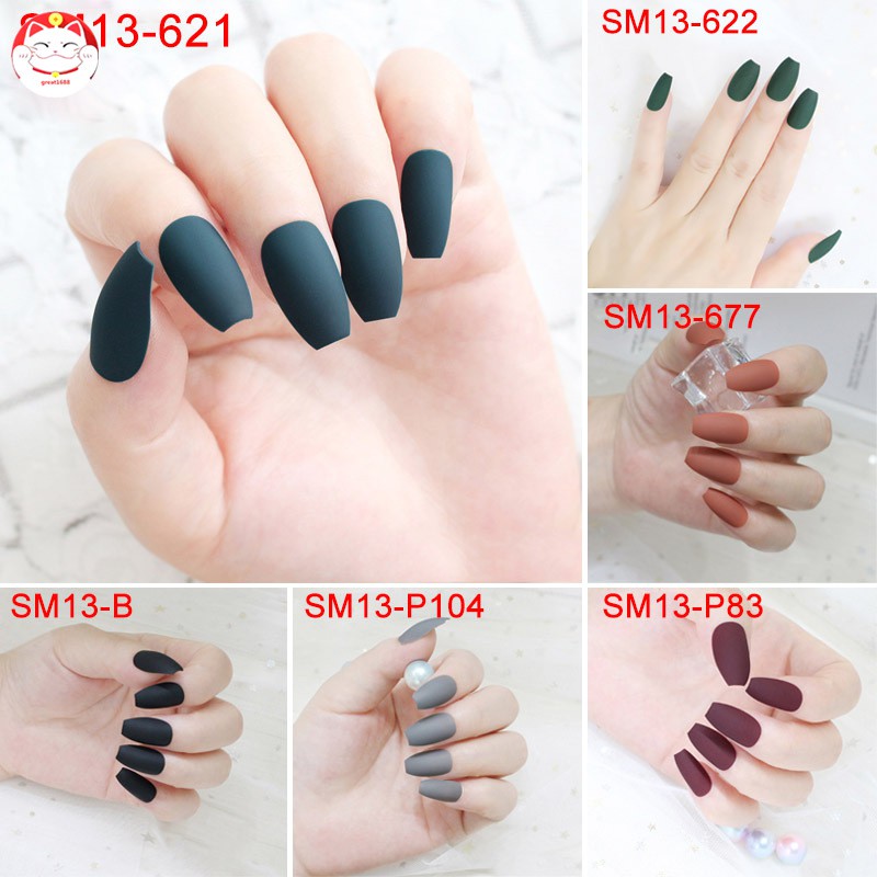 24Pcs / Set Kuku Palsu Warna Matte untuk Dekorasi Nail Art