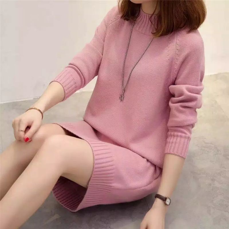 IMPORT WINTER AUTUMN WOMAN VICTORIA KNIT DRESS BAJU RAJUT WANITA MUSIM DINGIN GUGUR