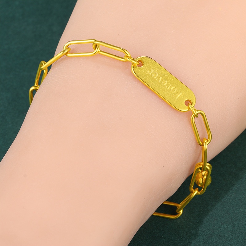 Perhiasan Gelang Couple Desain Tulisan Forever Emas Asli Kadar 375Gaya Korea Untuk Pria Dan Wanita