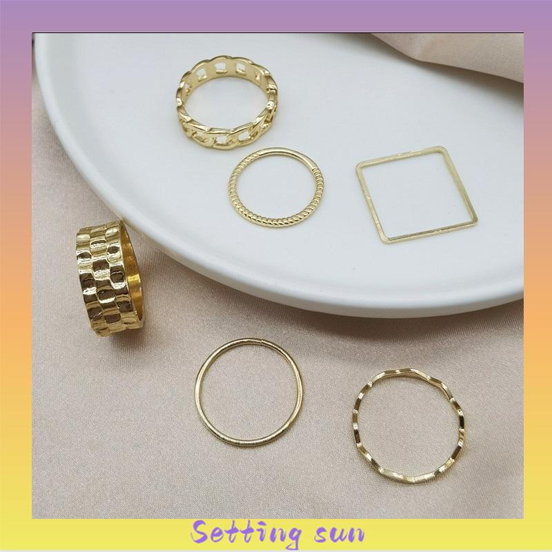 4pcs / Set Cincin Jari Telunjuk Bentuk Geometris Gaya Retro Untuk Wanita TN