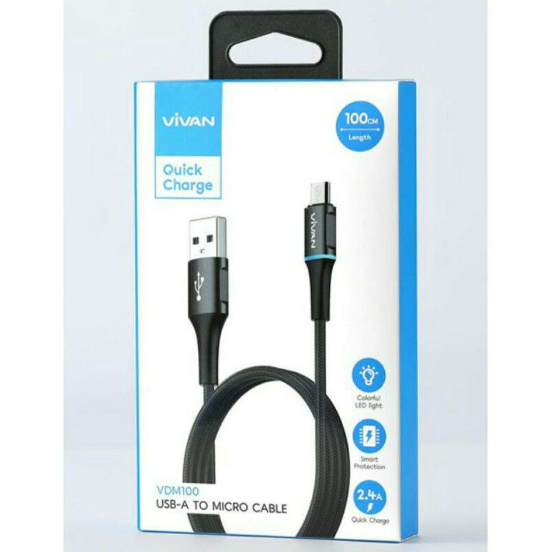 Kabel Data Vivan VDM100 Kabel Data Micro USB LED Light ORIGINAL