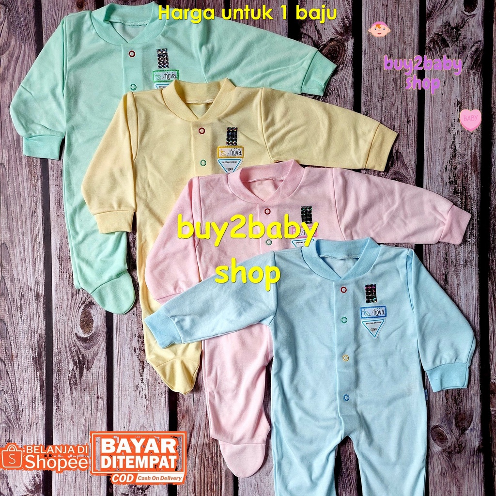 Baju bayi Jumper panjang model buka/tutup kaki katun premium soft color NOVA bayi 0-3 Bulan 1 PCS