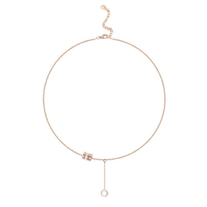Kalung Rumbai Angka Romawi Pendek | Rantai Klavikula Bahan Titanium Steel Anti Karat Rose Gold 18K