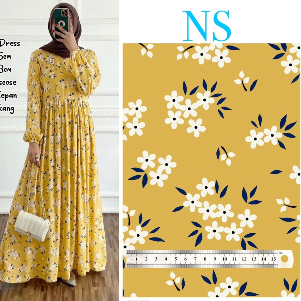 Gamis Rayon /  homedress Rayon / Busui Friendly / gamis Rayon motif/ Dress Rayon / Gamis Wanita / Gamis wanita LD105 / Gamis Motif Rayon / Gamis Wanita terkini / Gamis wanita kekinian-Dress Alika Kuning