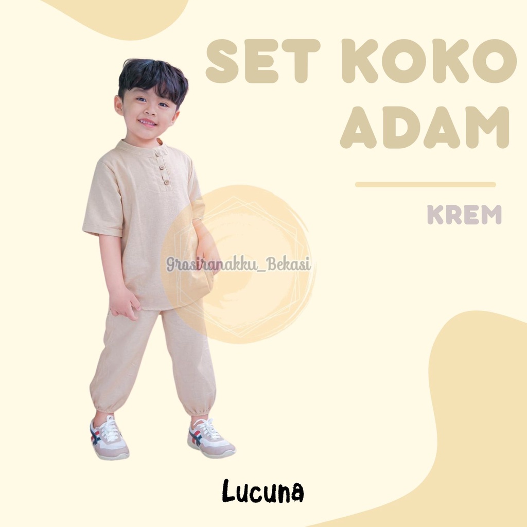 Setelan Anak Koko Adam Lucuna Linen Warna Krem 1-5thn