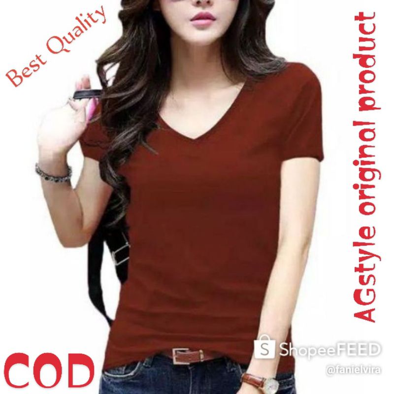 kaos v neck wanita slimfit,polos ori AGstyle