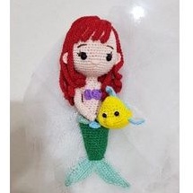 boneka rajut princess ariel mermaid with flounder