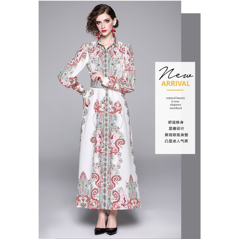[baju wanita korea]  Long Dress Maxi Pesta Lengan Panjang Wanita Import Putih