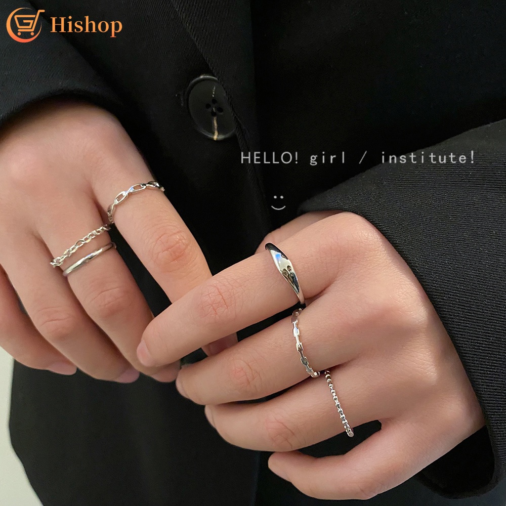 6pcs / Set Cincin Model Twist Hollow Warna Silver Untuk Wanita