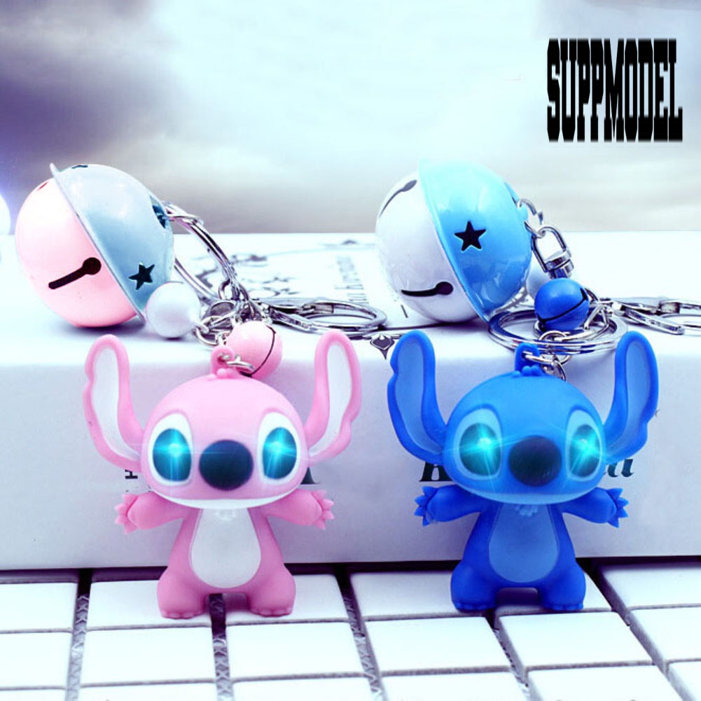 Suppmodel 1Pc Gantungan Kunci Desain Stitch Kartun Lucu Dengan Lampu LED + Suara