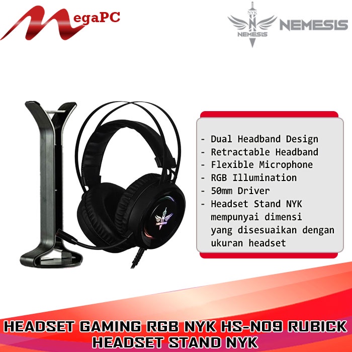 Headset Gaming RGB NYK HS-N09 Rubick + Headset Stand NYK