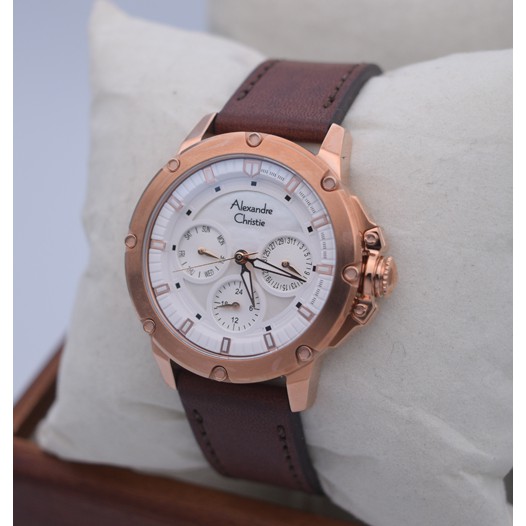 Jam Tangan Wanita Alexandre Christie Ac 6416 Rose Gold White Original