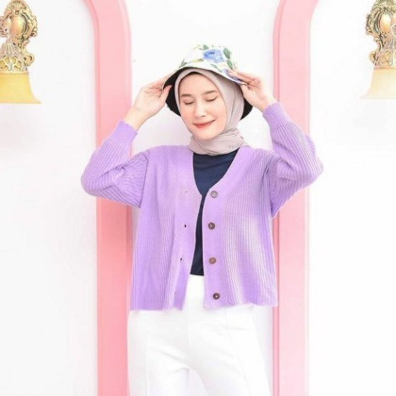 CROP CARDI WILLY KNITWEAR BAJU ATASAN WANITA TANGAN PANJANG MOTIP KANCING BATOK