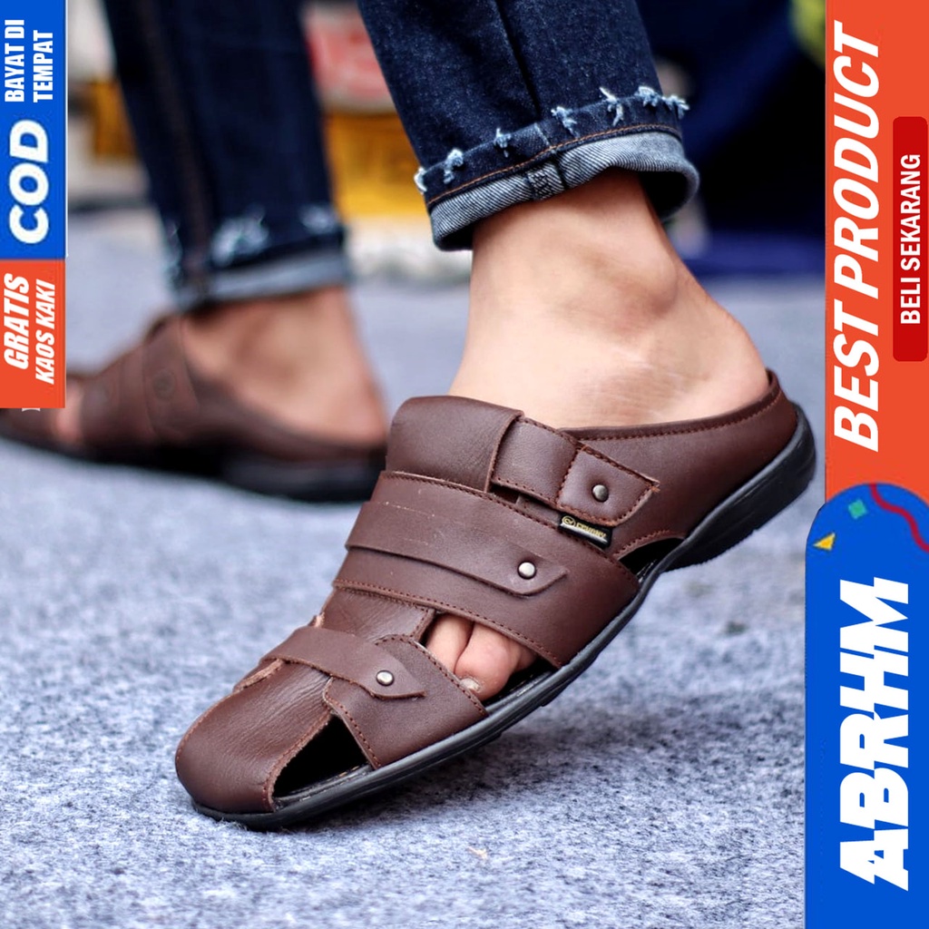 Sepatu Sandal Casual Kulit Asli Bustong Tutong Sendal Slop Original Murah Terbaru Kekinian