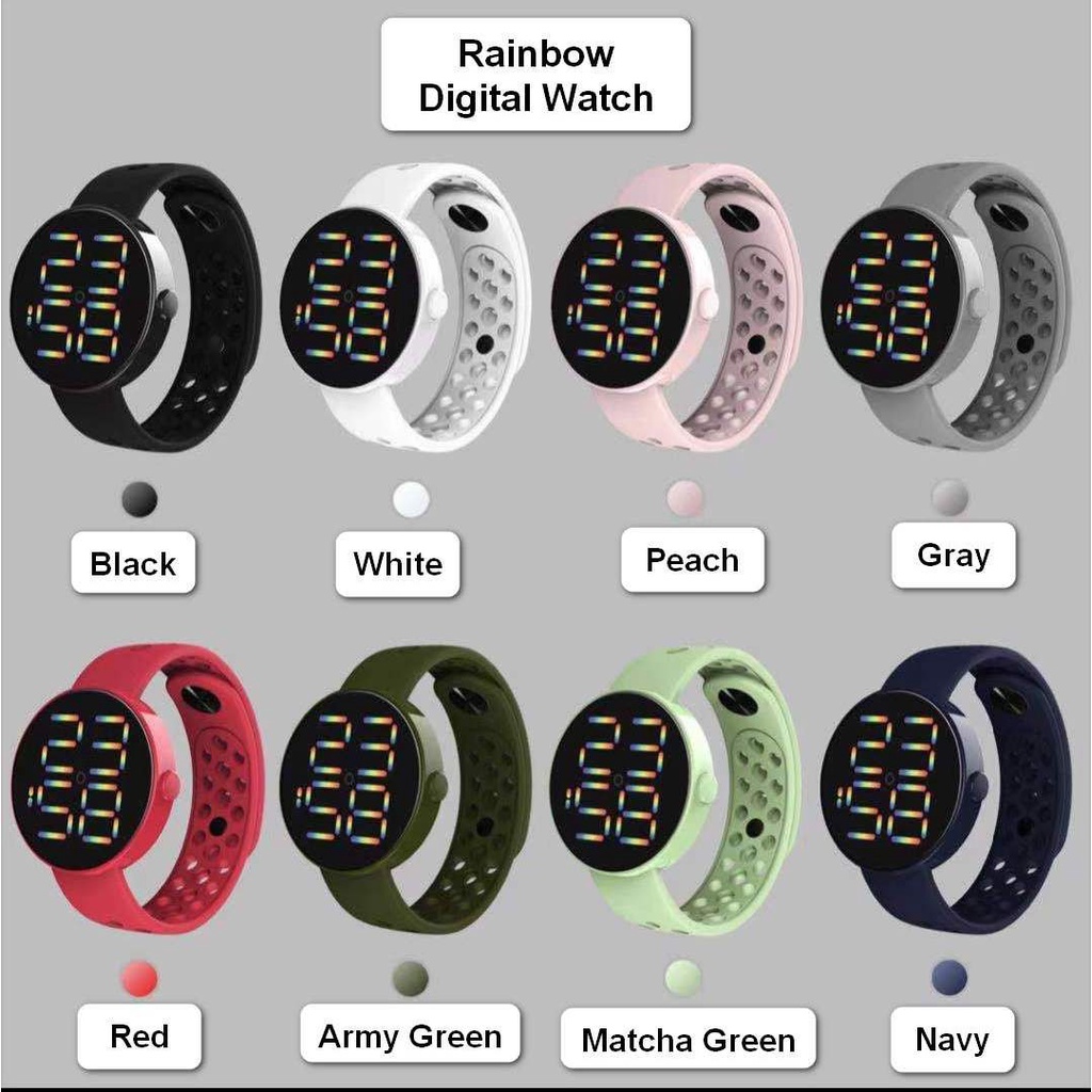 JAM TANGAN DIGITAL ANTI AIR MURAH RAINBOW WATCH KARET SPORT LED PRIA WANITA COUPLE HIGH QUALITY COD-5