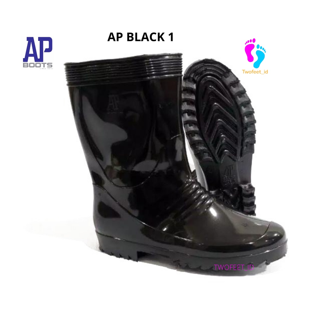 AP BOOTS HITAM DAN PUTIH 1 - AP BLACK I 25-28 -AP WHITE 1 - SEPATU BOOT PENDEK SAFETY KARET-Hitam