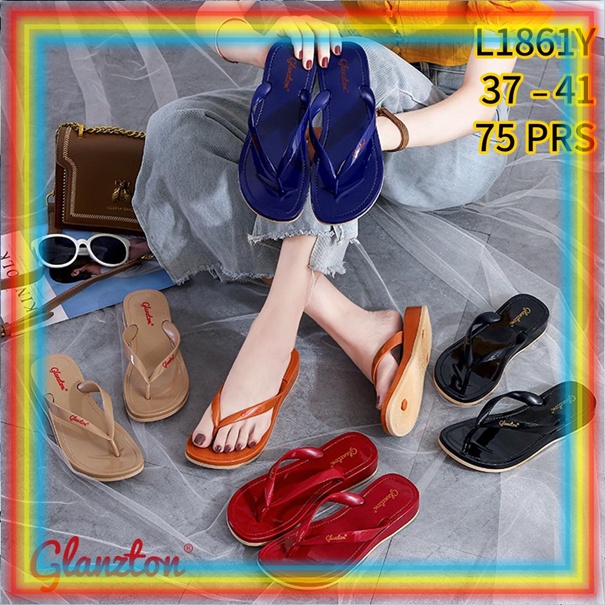 L1861J Sandal Wedges Jelly Kilap Glossy Glanzton Sendal Jepit Wedjes Import Wanita Jelli Jeli Glosy