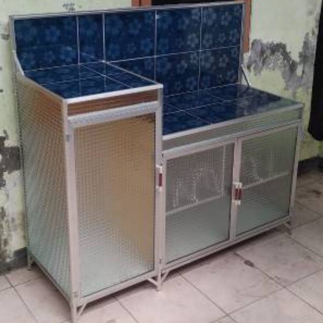 Meja Kompor 3 Pintu Rak Piring Model L Keramik Almunium Meja Kompor 3 Pintu Rak Piring Model L Keramik Almunium