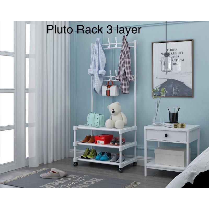 (2KG) SHENAR PLUTO RACK / STAND HANGER SINGLE 3 LAYER / STAND HANGER / RAK GANTUNG RODA / RAK GANTUNG STAINLESS STEEL