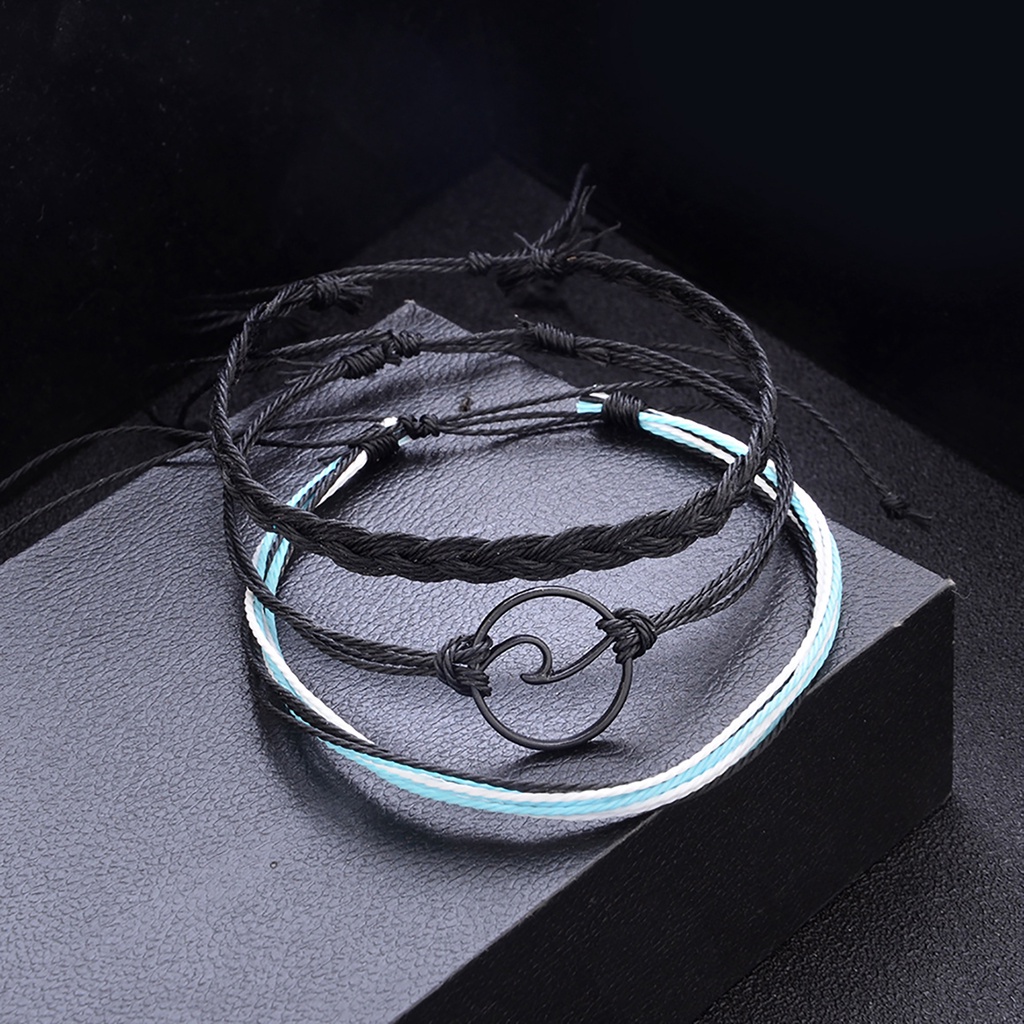 3pcs / Set Gelang Tali Kepang Multilayer Gaya Bohemia Untuk Kencan