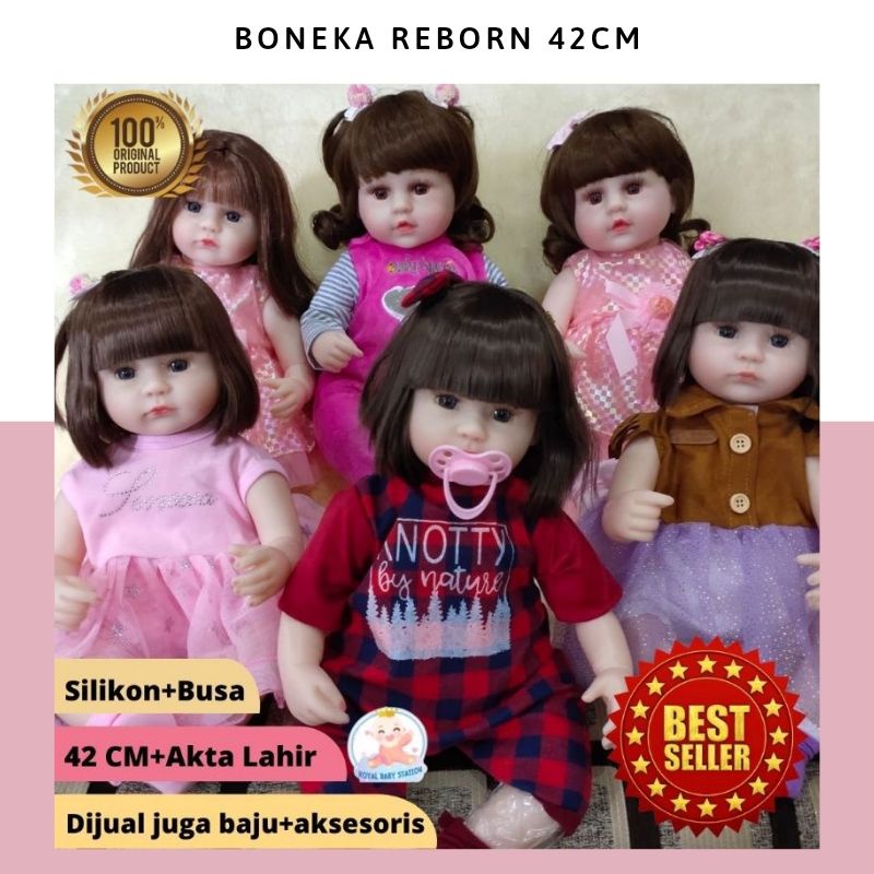 TERMURAH! Boneka Reborn Bayi Silikon mirip Asli Dengan Akta Lahir Cantik Mewah 42 cm 18 Inch