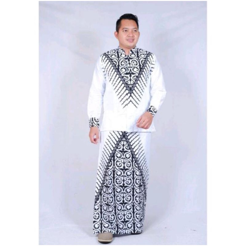 Baju Koko Pria Lengan Panjang Dewasa Setelan Sarung Dan Setelan Celana Sarung Batik Solo Modern